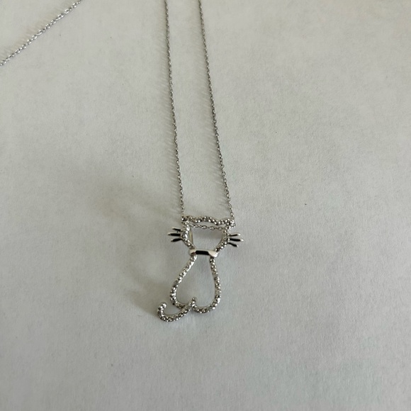 Cat Silhouette CZ Necklace - Picture 2 of 3